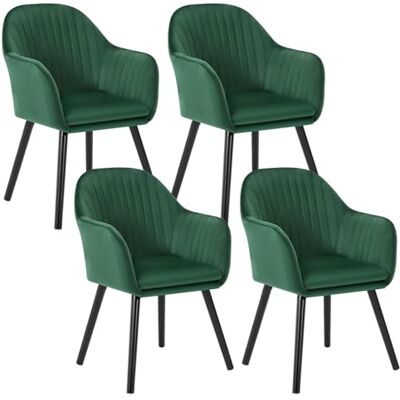 WOLTU Set van 4 eetkamerstoelen in fluweel en massief hout, receptiestoelen, donkergroen BH259dgn-4 WOLTU Set van 4 eetkamerstoelen in fluweel en massief hout, receptiestoelen, donkergroen BH259dgn-4