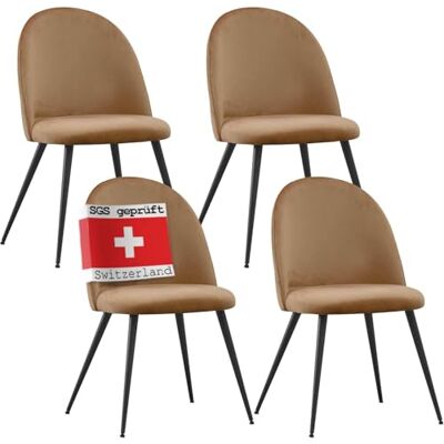 Albatros Capo Eetkamerstoelen met bruine fluwelen bekleding, elegant vintage design, gevoerd, SGS gecertificeerd, 4 stuks Albatros Capo Eetkamerstoelen met bruine fluwelen bekleding, elegant vintage design, gevoerd, SGS gecertificeerd, 4 stuks