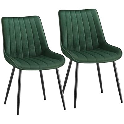 SONGMICS Set van 2 eetkamerstoelen, keukenstoel, belastbaar tot 120 kg, stalen voet, ergonomische rugleuning, voor eetkamer, keuken, groen en inktzwart LDC090C01 SONGMICS Set van 2 eetkamerstoelen, keukenstoel, belastbaar tot 120 kg, stalen voet, ergonomische rugleuning, voor eetkamer, keuken, groen en inktzwart LDC090C01