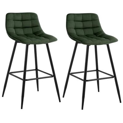 WOLTU BH143dgn-2 Set van 2 design barkrukken voor bar, bistro, zitting van fluweel met voetensteun, metalen frame, donkergroen WOLTU BH143dgn-2 Set van 2 design barkrukken voor bar, bistro, zitting van fluweel met voetensteun, metalen frame, donkergroen