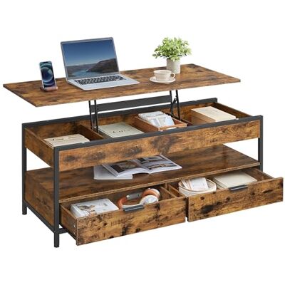 VASAGLE Salontafel, woonkamertafel met opklapbaar tafelblad Woonkamertafel, met open opbergruimte en verborgen vak, rustiek bruin en zwart, collectie BARNET LCT252K01 VASAGLE Salontafel, woonkamertafel met opklapbaar tafelblad Woonkamertafel, met open opbergruimte en verborgen vak, rustiek bruin en zwart, collectie BARNET LCT252K01