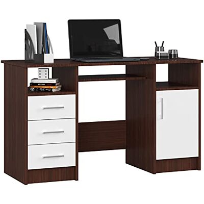 AKORD Ana Computerbureau met toetsenbordblad met 3 laden, 1 opbergvak met deur, 2 open opbergvakken, 124 x 74 x 52 cm (b x h x d), 45 kg, wengé, wit AKORD Ana Computerbureau met toetsenbordblad met 3 laden, 1 opbergvak met deur, 2 open opbergvakken, 124 x 74 x 52 cm (b x h x d), 45 kg, wengé, wit