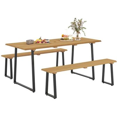 Outsunny Loungegroep, 3-delig, 6 personen, met parasolgat, natuurlijk hout Outsunny Loungegroep, 3-delig, 6 personen, met parasolgat, natuurlijk hout