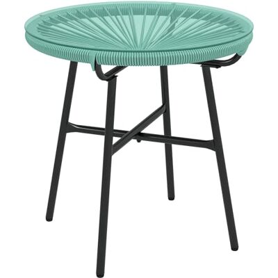 Outsunny Ronde salontafel voor de tuin, van hars, Ø 50 x 50 cm, rotanlook, metaal en blad van gehard glas (groen) Outsunny Ronde salontafel voor de tuin, van hars, Ø 50 x 50 cm, rotanlook, metaal en blad van gehard glas (groen)