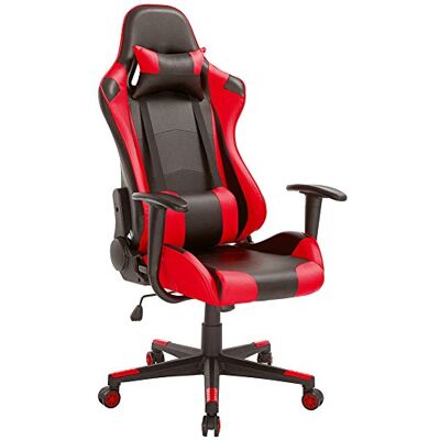BAKAJI Scrivana Gamingstoel, kantoor, huis, kunstleer, rugleuning kantelbaar, lendenkussen, hoofdsteun, 360 graden draaibaar, in hoogte verstelbaar, 5 wielen (rood) BAKAJI Scrivana Gamingstoel, kantoor, huis, kunstleer, rugleuning kantelbaar, lendenkussen, hoofdsteun, 360 graden draaibaar, in hoogte verstelbaar, 5 wielen (rood)