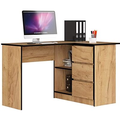 AKORD B16 bureau en hoek met plank 124 cm, 3 laden links, 124 x 77 x 85 cm (b x h x d), 41,40 kg, ambachtelijk eiken AKORD B16 bureau en hoek met plank 124 cm, 3 laden links, 124 x 77 x 85 cm (b x h x d), 41,40 kg, ambachtelijk eiken