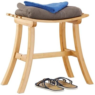 Relaxdays Elegante gebogen bamboe kruk voor garderobe, 48 x 56 x 28,5 cm Relaxdays Elegante gebogen bamboe kruk voor garderobe, 48 x 56 x 28,5 cm
