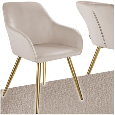 tectake Eetkamerstoel in fluwelen look met goudkleurige stalen poten, stabiele en dikke stoel, ergonomisch design en eenvoudige montage, ideaal als eetkamerstoel, woonkamer, slaapkamer tectake Eetkamerstoel in fluwelen look met goudkleurige stalen poten, stabiele en dikke stoel, ergonomisch design en eenvoudige montage, ideaal als eetkamerstoel, woonkamer, slaapkamer