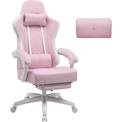 GTPLAYER Gamingstoel van stof met pocketveringkussen, ergonomisch, draaibaar, met voetensteun, belastbaar tot 150 kg, roze/wit GTPLAYER Gamingstoel van stof met pocketveringkussen, ergonomisch, draaibaar, met voetensteun, belastbaar tot 150 kg, roze/wit