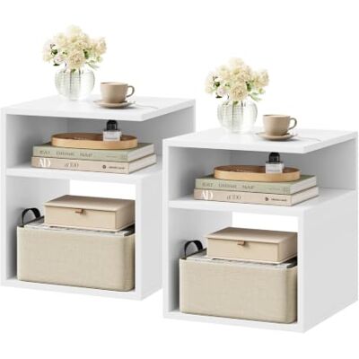 EUGAD Modern nachtkastje met 2 open vakken, salontafel voor woonkamer, bijzettafel met opslag, kleine boekenkast, 35 x 35 x 41 cm, wit, set van 2 EUGAD Modern nachtkastje met 2 open vakken, salontafel voor woonkamer, bijzettafel met opslag, kleine boekenkast, 35 x 35 x 41 cm, wit, set van 2