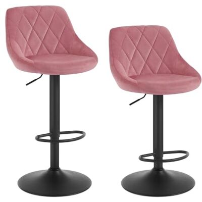WOLTU Set van 2 roze barkrukken, 360° draaibare stoel, verstelbare barstoelen van fluweel en metaal met rugleuning, BH219rs-2 WOLTU Set van 2 roze barkrukken, 360° draaibare stoel, verstelbare barstoelen van fluweel en metaal met rugleuning, BH219rs-2