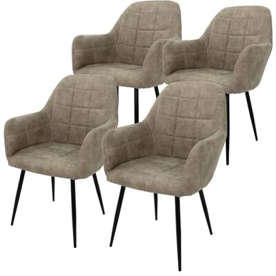 ECD Germany Set van 4 eetkamerstoelen, met rugleuning en armleuningen, olijfgroen, kunstbekleding en metalen poten, ergonomische stoel voor woonkamer, receptie, kantoor, montagemateriaal ECD Germany Set van 4 eetkamerstoelen, met rugleuning en armleuningen, olijfgroen, kunstbekleding en metalen poten, ergonomische stoel voor woonkamer, receptie, kantoor, montagemateriaal