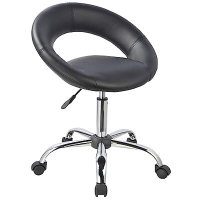 Duhome Draaibare stoel met wieltjes, in hoogte verstelbaar, make-upkruk met rugleuning, werkstoel van kunstleer, voor kantoor, slaapkamer, woonkamer, zwart Duhome Draaibare stoel met wieltjes, in hoogte verstelbaar, make-upkruk met rugleuning, werkstoel van kunstleer, voor kantoor, slaapkamer, woonkamer, zwart