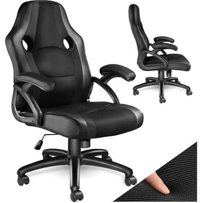tectake Bureaustoel, draaistoel, 5 dubbele wielen, gamingstoel, gamingstoel, luxe bureaustoel, in hoogte verstelbaar, met kantelfunctie en armleuning, zwart tectake Bureaustoel, draaistoel, 5 dubbele wielen, gamingstoel, gamingstoel, luxe bureaustoel, in hoogte verstelbaar, met kantelfunctie en armleuning, zwart