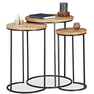 Relaxdays Set van 3 ronde bijzettafels, uittrektafels, mangohout, natuurlijk bruin en zwart, 3 maten Relaxdays Set van 3 ronde bijzettafels, uittrektafels, mangohout, natuurlijk bruin en zwart, 3 maten