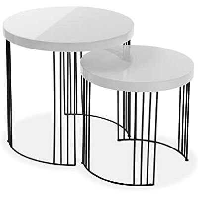 Versa Kansas Bijzettafel voor woonkamer, slaapkamer of keuken. Moderne bijzettafel, set van 2, afmetingen (H x B x L) 55 x 55 x 55 cm, hout en metaal, kleur: wit Versa Kansas Bijzettafel voor woonkamer, slaapkamer of keuken. Moderne bijzettafel, set van 2, afmetingen (H x B x L) 55 x 55 x 55 cm, hout en metaal, kleur: wit