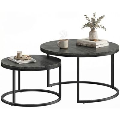 HOMCOM Set van 2 uittrekbare salontafels, ronde salontafel, stapelbaar, industrieel design, salontafel, woonkamer, metalen poten HOMCOM Set van 2 uittrekbare salontafels, ronde salontafel, stapelbaar, industrieel design, salontafel, woonkamer, metalen poten