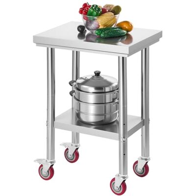 VEVOR Werktafel van roestvrij staal, 61 x 45,7 cm, met wielen, keukentafel met verstelbare planken, voor commerciële keuken, restaurant, hotel en garage, buiten VEVOR Werktafel van roestvrij staal, 61 x 45,7 cm, met wielen, keukentafel met verstelbare planken, voor commerciële keuken, restaurant, hotel en garage, buiten
