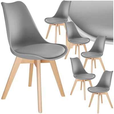 tectake ® Set van 6 eetkamerstoelen, elegant en stabiel, perfect voor keuken en woonkamer, ergonomische vorm, duurzame en gemakkelijk te reinigen materialen, grijs tectake ® Set van 6 eetkamerstoelen, elegant en stabiel, perfect voor keuken en woonkamer, ergonomische vorm, duurzame en gemakkelijk te reinigen materialen, grijs