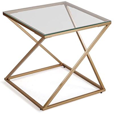 Versa Trento Moderne bijzettafel voor woonkamer, slaapkamer of keuken, afmetingen (H x B x B) 51 x 51 x 51 cm, glas en metaal, goudkleurig Versa Trento Moderne bijzettafel voor woonkamer, slaapkamer of keuken, afmetingen (H x B x B) 51 x 51 x 51 cm, glas en metaal, goudkleurig