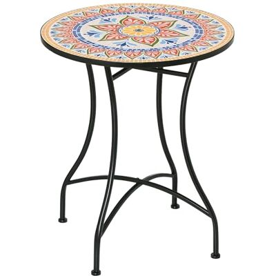 Outsunny 60 cm ronde mozaïek bijzettafel voor terras, rood Outsunny 60 cm ronde mozaïek bijzettafel voor terras, rood