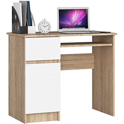 AKORD Piksel Klein bureau met laden, computerbureau, bureau met toetsenbordplaat, lade en vak met deur, decoratie van hout, 90 x 77 x 50 cm (b x h x d), 30 kg, kast AKORD Piksel Klein bureau met laden, computerbureau, bureau met toetsenbordplaat, lade en vak met deur, decoratie van hout, 90 x 77 x 50 cm (b x h x d), 30 kg, kast