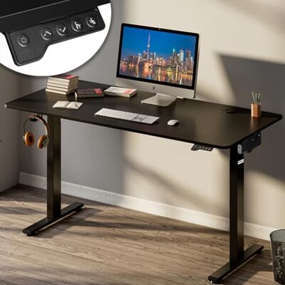 Shally Dogan In hoogte verstelbaar elektrisch bureau, gemotoriseerde opklapbare tafel met bedieningsconsole en insteltoetsen, haak voor hoofdtelefoonhouder, stabureau (zwart, 140 x 60 x 72-117 cm) Shally Dogan In hoogte verstelbaar elektrisch bureau, gemotoriseerde opklapbare tafel met bedieningsconsole en insteltoetsen, haak voor hoofdtelefoonhouder, stabureau (zwart, 140 x 60 x 72-117 cm)