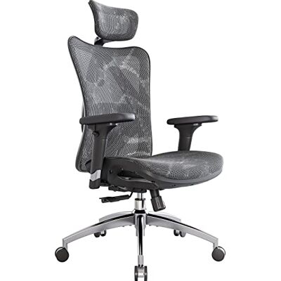 SIHOO Bureaustoel, ergonomische bureaustoel, hoge rugleuning, ademend, huidvriendelijk, van mesh, verstelbare stoel, 3D-armleuning en lendensteun (grijs) SIHOO Bureaustoel, ergonomische bureaustoel, hoge rugleuning, ademend, huidvriendelijk, van mesh, verstelbare stoel, 3D-armleuning en lendensteun (grijs)