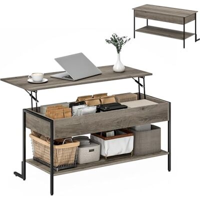 HOMCOM Salontafel, inklapbaar, open rek, 95 x 40 x 59 cm, grijs HOMCOM Salontafel, inklapbaar, open rek, 95 x 40 x 59 cm, grijs