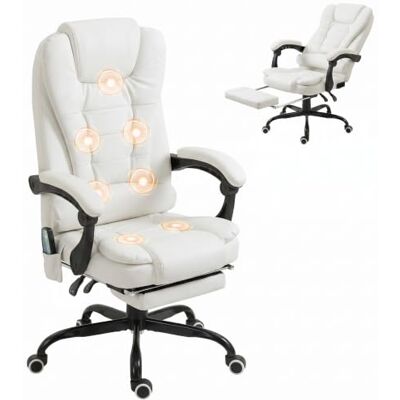 Vinsetto 7-punts masserende bureaustoel, ergonomische stoel, wit Intrekbare voetensteun, rugleuning 155°, in hoogte verstelbaar, 360° draaibaar, bekabelde afstandsbediening Vinsetto 7-punts masserende bureaustoel, ergonomische stoel, wit Intrekbare voetensteun, rugleuning 155°, in hoogte verstelbaar, 360° draaibaar, bekabelde afstandsbediening