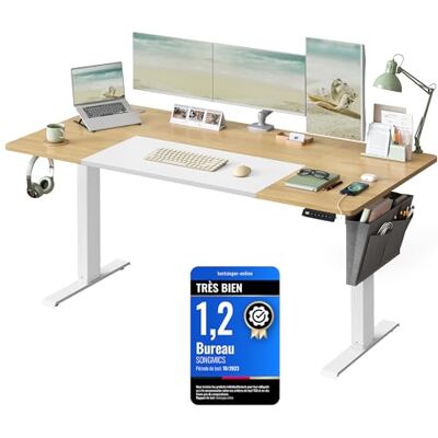 SONGMICS In hoogte verstelbaar elektrisch bureau, 70 x 160 x (72-120) cm, traploos verstelbaar, gelijmd blad, geheugenfunctie met 4 hoogtes, basis pastelgeel wit LSD026N01 SONGMICS In hoogte verstelbaar elektrisch bureau, 70 x 160 x (72-120) cm, traploos verstelbaar, gelijmd blad, geheugenfunctie met 4 hoogtes, basis pastelgeel wit LSD026N01