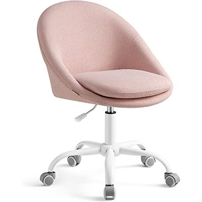 SONGMICS Bureaustoel zonder armleuningen, 1 stuk Stof in linnenlook, in hoogte verstelbaar, 60 x 60 x (83,3-93,3 cm), voor slaapkamer, kaptafel, roze, collectie LENNA SONGMICS Bureaustoel zonder armleuningen, 1 stuk Stof in linnenlook, in hoogte verstelbaar, 60 x 60 x (83,3-93,3 cm), voor slaapkamer, kaptafel, roze, collectie LENNA