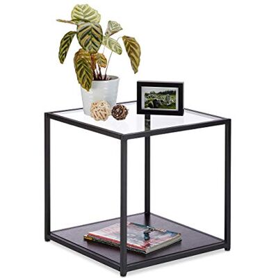Relaxdays , Zwart vierkant glas + hout, robuust metalen frame, HLP salontafel voor woonkamer, 50 x 50 x 50 cm, 50 x 50 x 50 cm Relaxdays , Zwart vierkant glas + hout, robuust metalen frame, HLP salontafel voor woonkamer, 50 x 50 x 50 cm, 50 x 50 x 50 cm