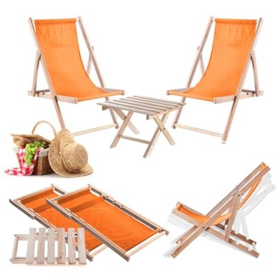 KADAX Klaptafel met 2 ligstoelen, kleine tuintafel van hout, bijzettafel voor balkon en tuin, kleine inklapbare salontafel (oranje) KADAX Klaptafel met 2 ligstoelen, kleine tuintafel van hout, bijzettafel voor balkon en tuin, kleine inklapbare salontafel (oranje)