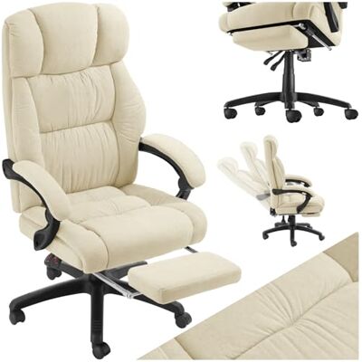 tectake Ergonomische draaistoel van fluweel met voetensteun, ergonomische bureaustoel, bureaustoel, gamingstoel, beige tectake Ergonomische draaistoel van fluweel met voetensteun, ergonomische bureaustoel, bureaustoel, gamingstoel, beige