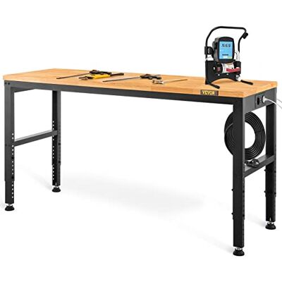 VEVOR Werkbank, garage, werkplaats, 135 x 46 x 97 cm, werktafel, in hoogte verstelbaar 72-97 cm, werkbank van eikenhout, frame van staal, multifunctionele werkbank, robuust, stabiel, voor doe-het-zelf reparaties VEVOR Werkbank, garage, werkplaats, 135 x 46 x 97 cm, werktafel, in hoogte verstelbaar 72-97 cm, werkbank van eikenhout, frame van staal, multifunctionele werkbank, robuust, stabiel, voor doe-het-zelf reparaties