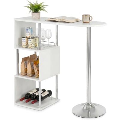 WOLTU Bartafel met drie roosters voor wijn, keukenbar met metalen frame en MDF, hoge tafel voor bistro, eetkamer, 113 x 40 x 105 cm, wit WOLTU Bartafel met drie roosters voor wijn, keukenbar met metalen frame en MDF, hoge tafel voor bistro, eetkamer, 113 x 40 x 105 cm, wit