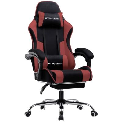 GTPLAYER Ergonomische gamingstoel, gamingstoel, bureaustoel, gamingstoel met rugleuning 135 graden, in hoogte verstelbaar, intrekbare poten, zitting, stof, rood GTPLAYER Ergonomische gamingstoel, gamingstoel, bureaustoel, gamingstoel met rugleuning 135 graden, in hoogte verstelbaar, intrekbare poten, zitting, stof, rood