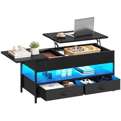 YITAHOME Opklapbare salontafel van hout met opbergrek, salontafels voor woonkamer met 2 laden en 16 kleuren, 106 x 50 x 51,5 cm YITAHOME Opklapbare salontafel van hout met opbergrek, salontafels voor woonkamer met 2 laden en 16 kleuren, 106 x 50 x 51,5 cm