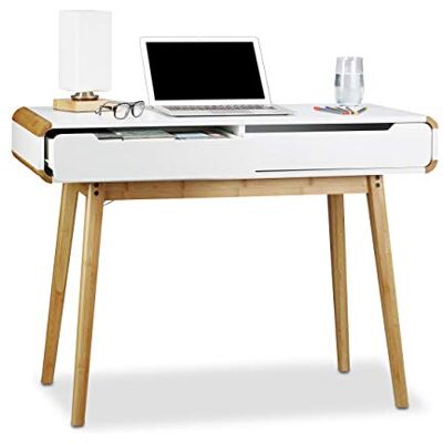 Relaxdays 10020982 Bureau met houten laden, computertafel, make-uptafel, afgeronde hoeken, kinderbureau, 73 x 100 x 45 cm, wit Relaxdays 10020982 Bureau met houten laden, computertafel, make-uptafel, afgeronde hoeken, kinderbureau, 73 x 100 x 45 cm, wit