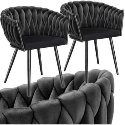 tectake ® Eetkamerstoelen, set van 2, fluweel met knopen, met armleuning, hoge rugleuning, ergonomisch, gestoffeerd, eettafelstoelen, keuken en eetkamer, zwart, inclusief tectake ® Eetkamerstoelen, set van 2, fluweel met knopen, met armleuning, hoge rugleuning, ergonomisch, gestoffeerd, eettafelstoelen, keuken en eetkamer, zwart, inclusief