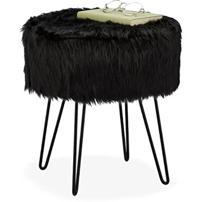 Relaxdays Ronde gevoerde kruk van bont met metalen frame, 41 x 37 cm, zwart Relaxdays Ronde gevoerde kruk van bont met metalen frame, 41 x 37 cm, zwart