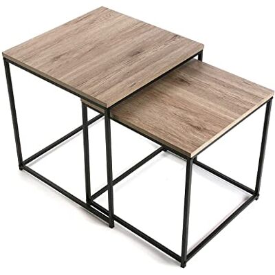 Versa Cambridge Set van 2 moderne salontafels voor woonkamer, slaapkamer, keuken, 50 x 50 x 50 cm, hout en metaal, bruin Versa Cambridge Set van 2 moderne salontafels voor woonkamer, slaapkamer, keuken, 50 x 50 x 50 cm, hout en metaal, bruin