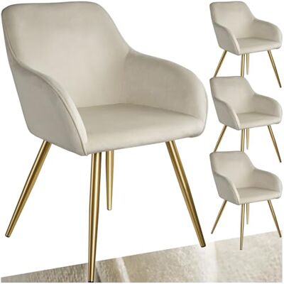 tectake Marilyn Eetkamerstoel, set van 4, gevoerde armleuningen en zitting, fluwelen look, gevoerd, gouden poten, ergonomische keukenstoel, stoel voor woonkamer, eetkamer, slaapkamer tectake Marilyn Eetkamerstoel, set van 4, gevoerde armleuningen en zitting, fluwelen look, gevoerd, gouden poten, ergonomische keukenstoel, stoel voor woonkamer, eetkamer, slaapkamer