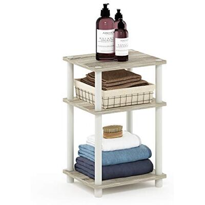 Furinno Just 3-Tier Turn-N-Tube bijzettafel met 3 niveaus, eiken wit, hout, sonoma eiken/wit, eenheidsmaat Furinno Just 3-Tier Turn-N-Tube bijzettafel met 3 niveaus, eiken wit, hout, sonoma eiken/wit, eenheidsmaat
