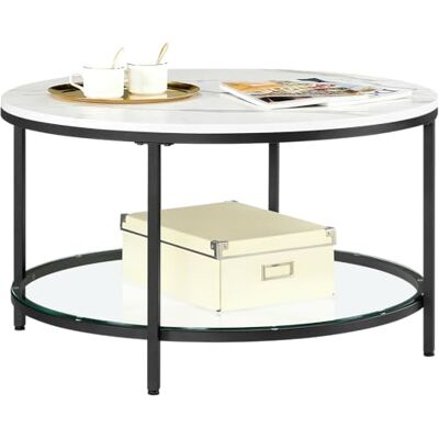 VASAGLE Salontafel met glasplaat en grote opbergruimte, voor woonkamer, bank, eenvoudige montage, moderne stijl, marmerwit en inktzwart LCT071B13 VASAGLE Salontafel met glasplaat en grote opbergruimte, voor woonkamer, bank, eenvoudige montage, moderne stijl, marmerwit en inktzwart LCT071B13