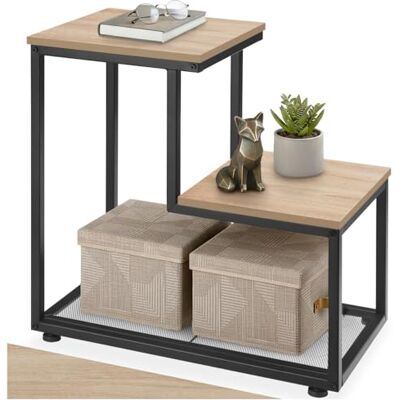 tectake ® Bijzettafel met 2 planken en rooster, industrieel design, voor woonkamer, slaapkamer, kantoor, hal, eenvoudige montage, zwart metalen frame, 60,5 x 35,5 x 60,5 cm, lichtbruin tectake ® Bijzettafel met 2 planken en rooster, industrieel design, voor woonkamer, slaapkamer, kantoor, hal, eenvoudige montage, zwart metalen frame, 60,5 x 35,5 x 60,5 cm, lichtbruin