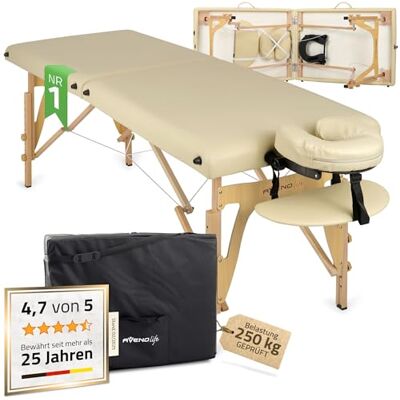 HABYS Sonia Massagetafel, inklapbaar van hout, 2 zones, massagetafel met complete uitrusting, 165 x 60 x 84 cm, tot 250 kg, hoofdsteun, draagtas, MDR-gecertificeerd, beige HABYS Sonia Massagetafel, inklapbaar van hout, 2 zones, massagetafel met complete uitrusting, 165 x 60 x 84 cm, tot 250 kg, hoofdsteun, draagtas, MDR-gecertificeerd, beige