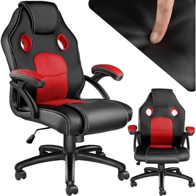tectake Gamingstoel, bureaustoel, bureaustoel, draaistoel, 360° design, ergonomische zitting, dikke bekleding, wielen, in hoogte verstelbaar, telewerk, zwart/rood tectake Gamingstoel, bureaustoel, bureaustoel, draaistoel, 360° design, ergonomische zitting, dikke bekleding, wielen, in hoogte verstelbaar, telewerk, zwart/rood