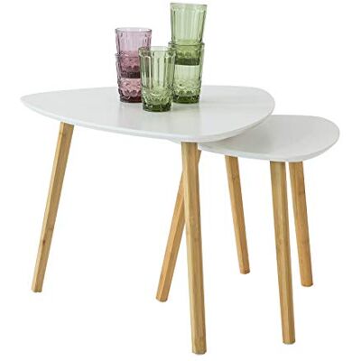 SoBuy Set van 2 bijzettafels, moderne tafel, groot, 55 cm en klein, 40 cm, wit, FBT74-W SoBuy Set van 2 bijzettafels, moderne tafel, groot, 55 cm en klein, 40 cm, wit, FBT74-W